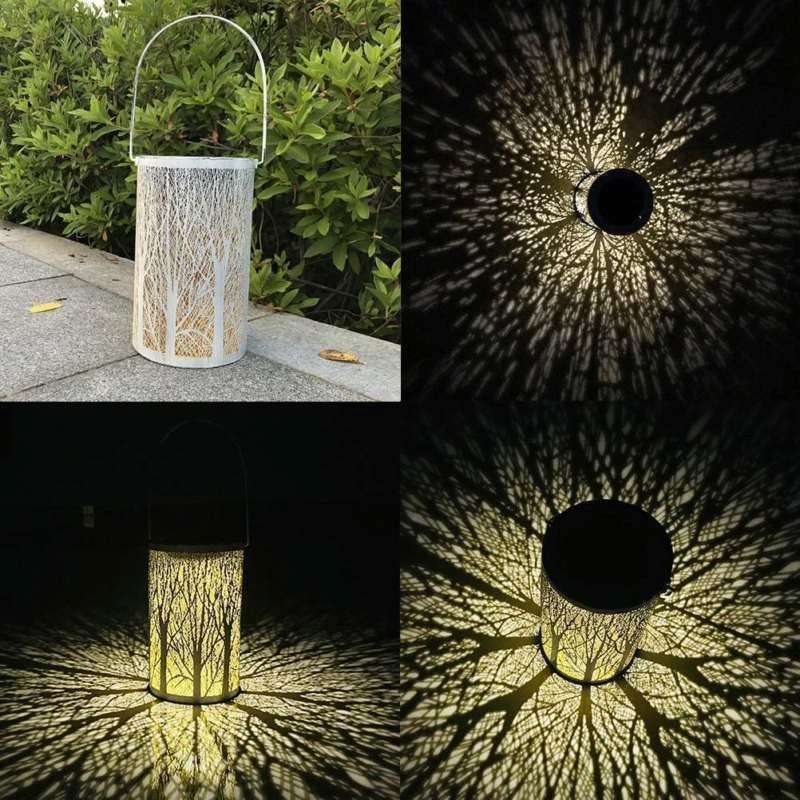 Outdoor Solar Wrought Iron Projection Lamp Hollow Wall Hanging Portable Garden Decorative Lamp, S...