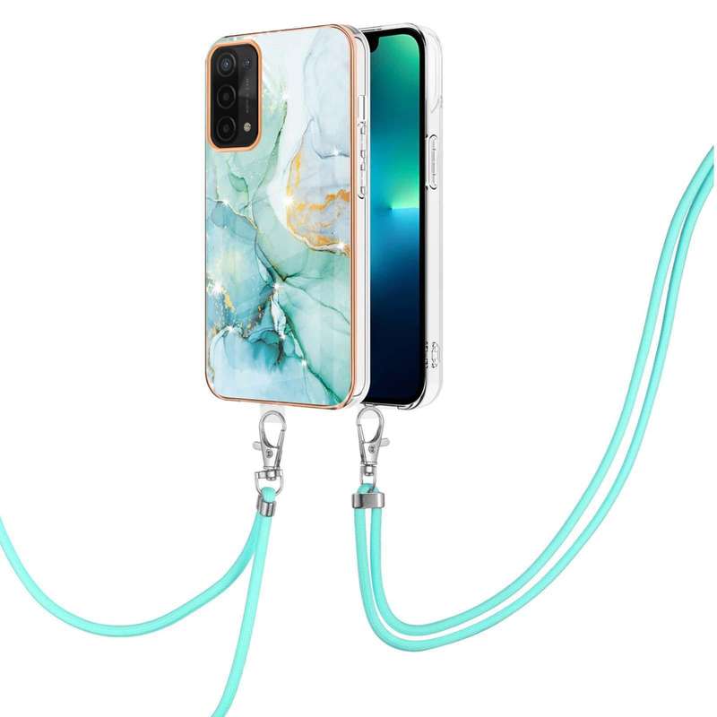 For OPPO A74 5G / A93 5G / A54 5G / A93s 5G Electroplating Marble IMD TPU Phone Case with Lanyard...
