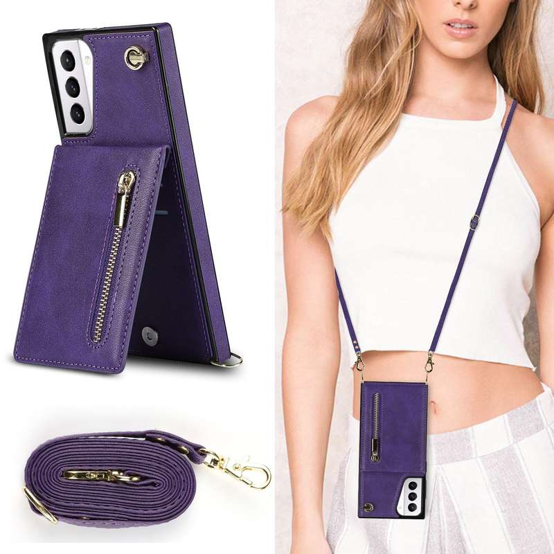For Samsung Galaxy S21+ 5G Cross-body Zipper Square TPU+PU Back Cover Case with Holder & Card Slo...