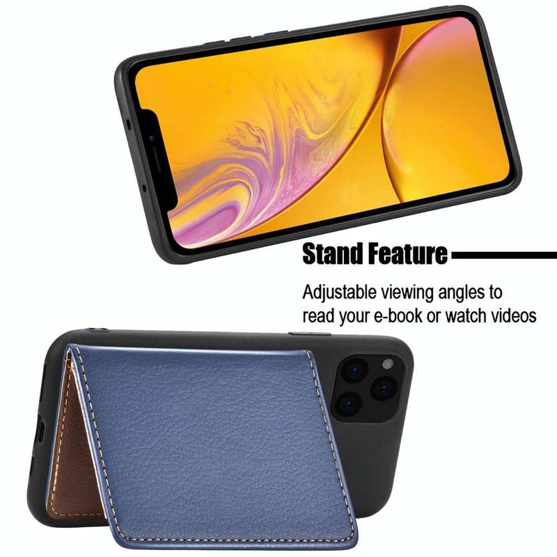 For iPhone 11 Pro Max Litchi Pattern Card Bag Wallet Bracket + TPU Phone Case with Card Slot Wall...