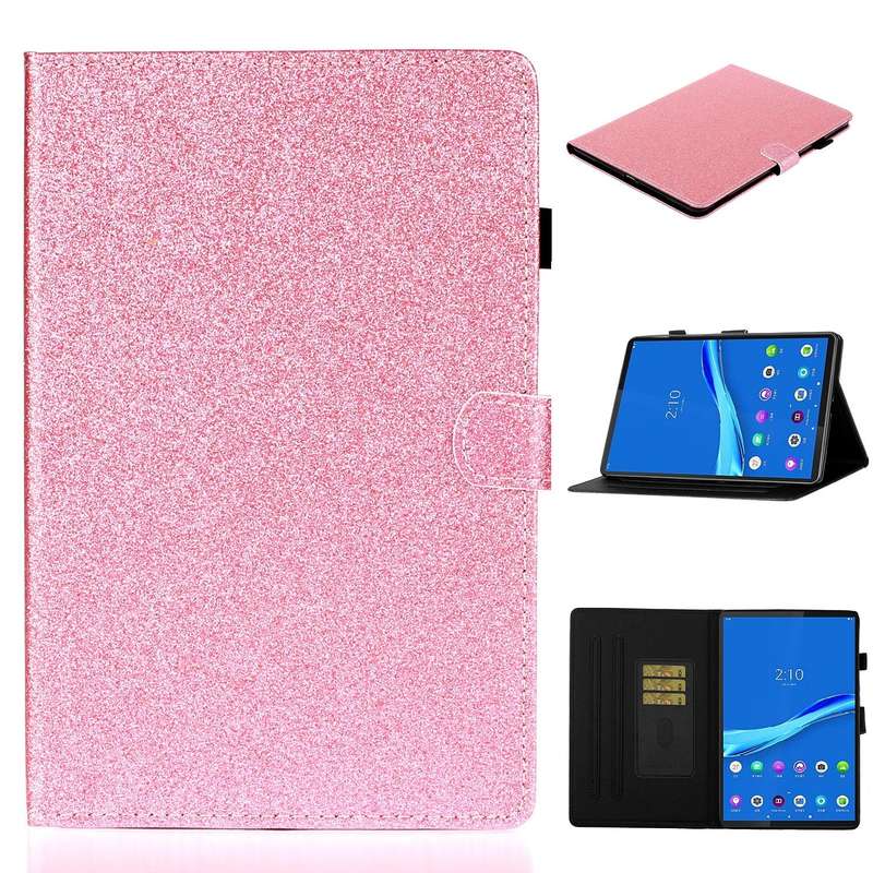 For Lenovo Tab M10 3rd Gen Varnish Glitter Powder Smart Leather Tablet Case(Pink)