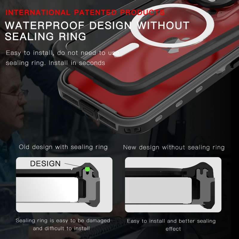 For iPhone 15 Pro Max RedPepper IP68 Waterproof MagSafe Phone Case(Black)