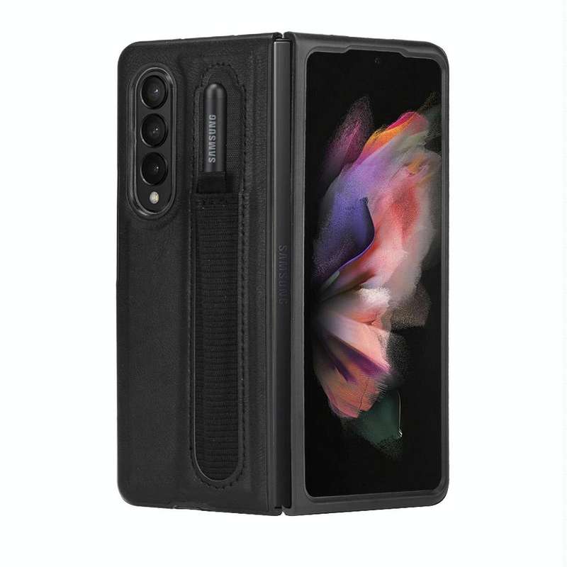 For Samsung Galaxy Z Fold3 5G Vintage Texture Phone Case with Pen Slot(Black)