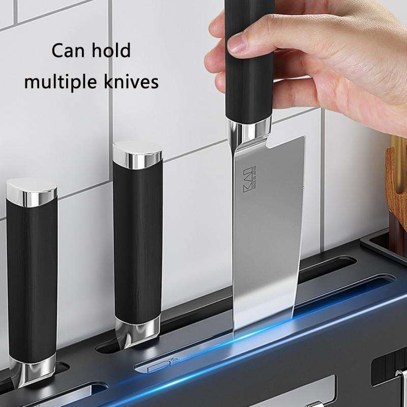 Kitchen Wall-mounted Rack Free Punching Chopsticks Holder, Color:Black 40cm
