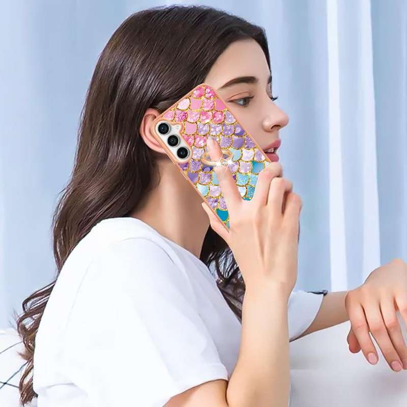 For Samsung Galaxy S23 FE 5G Electroplating IMD TPU Phone Case with Ring(Colorful Scales)