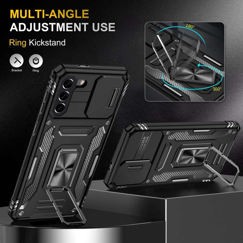 For Samsung Galaxy S22+ 5G Armor PC + TPU Camera Shield Phone Case(Black)