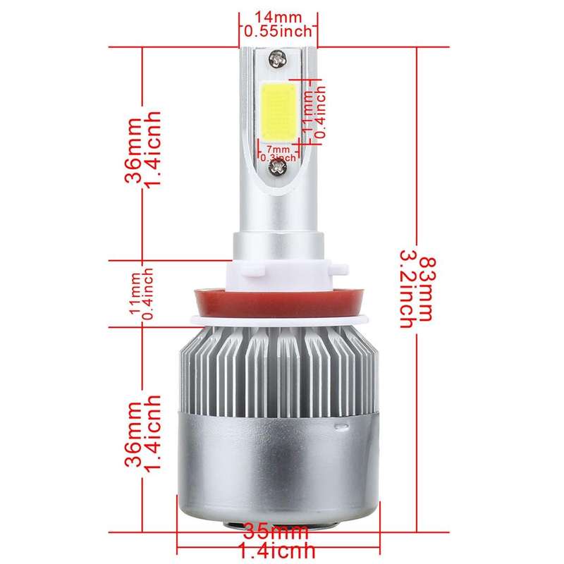 2 PCS H8/H9/H11 18W 1800 LM 6000K IP68 Casnbus Constant Current Car LED Headlight with 2 COB Lamp...