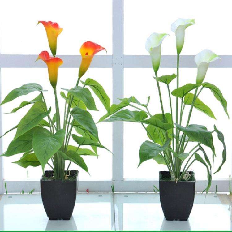 Artificial Flower Calla Plant Potted Home Decoration Green Plant(White Green)
