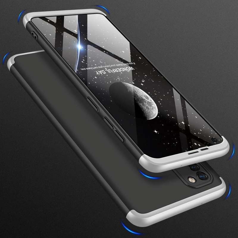For Samsung Galaxy A21s GKK Three Stage Splicing Full Coverage PC Protective Case(Black Silver)