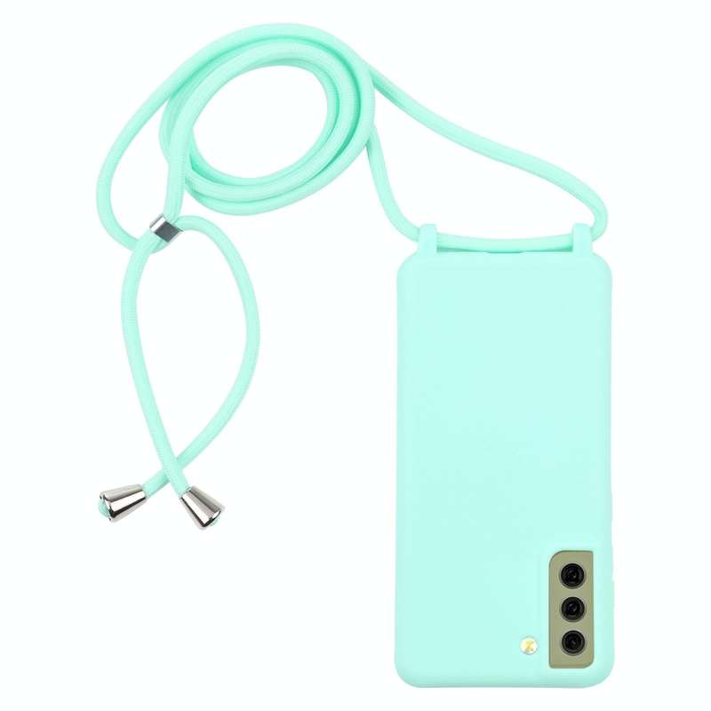 For Samsung Galaxy S21 FE Candy Colors TPU Protective Case with Lanyard(Mint Green)