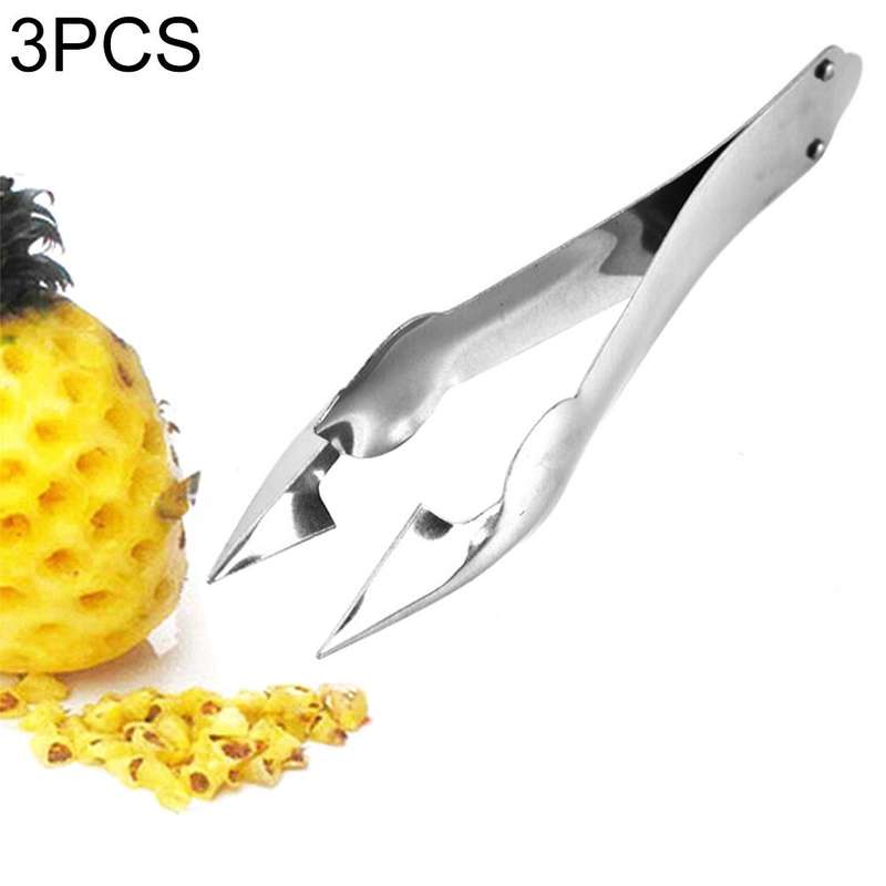3 PCS Stainless Steel Non-slip Tip Open Blade Pineapple Clip Fruit Eye Digger Endless Steel Nail,...