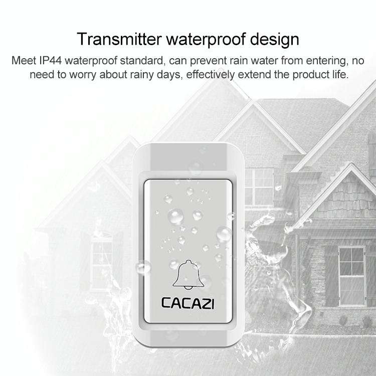 CACAZI V027G One Button Three Receivers Self-Powered Wireless Home Kinetic Electronic Doorbell, U...