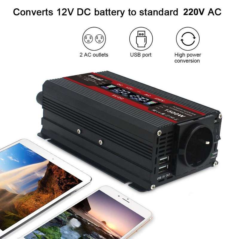 3000W LCD Smart Home Car Inverter 12V To 220V Power Converter