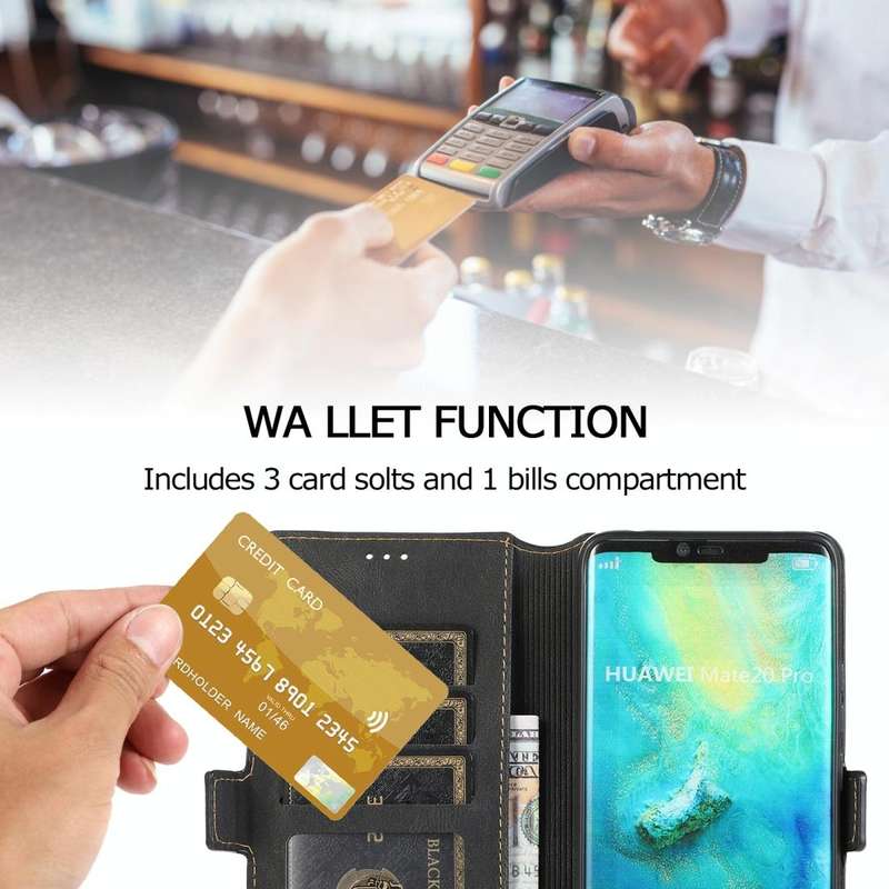 For Huawei Mate 20 Pro Retro Magnetic Closing Clasp Horizontal Flip Leather Case with Holder & Ca...