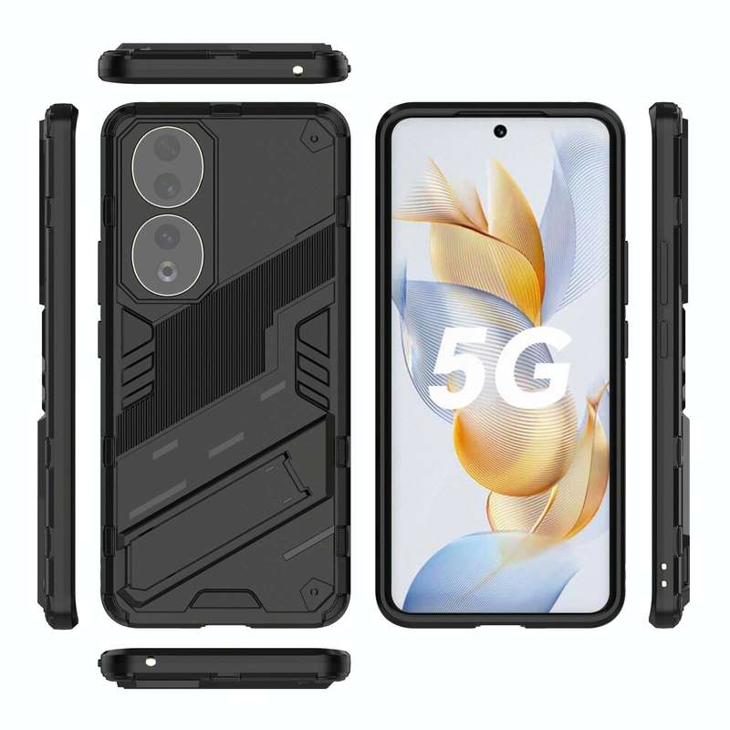 For Honor 90 Punk Armor PC + TPU Phone Case with Holder(Black)