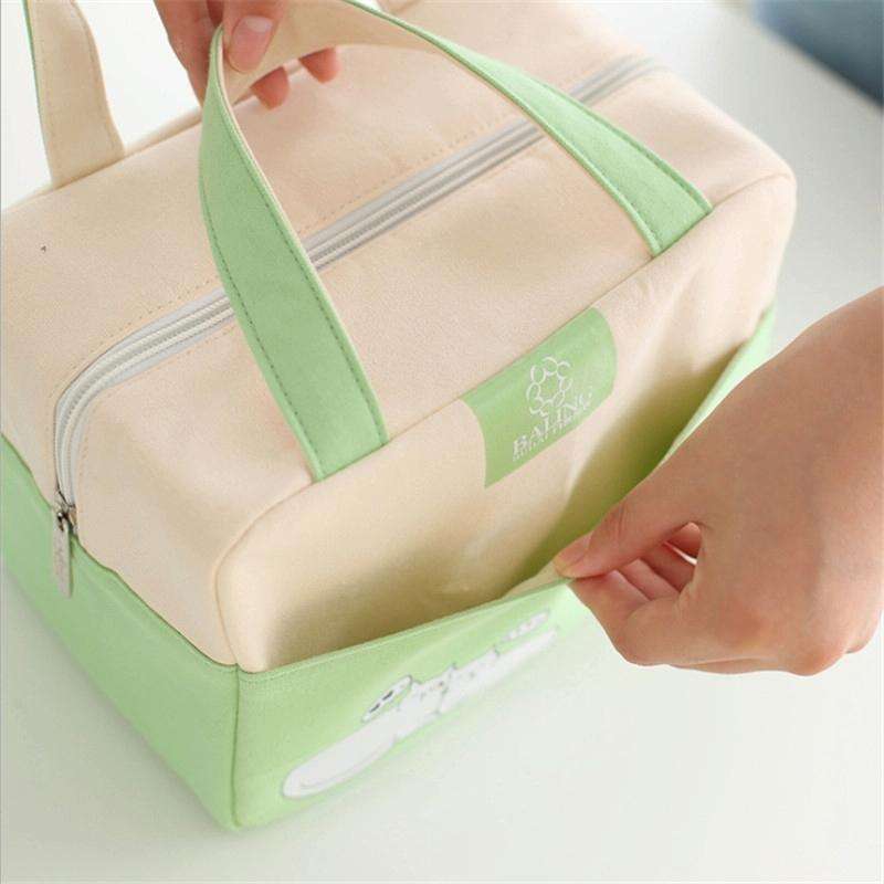 Portable Aluminum Foil Lunch Box Bag Cartoon Thick Insulation Bag Canvas Lunch Bag(Black)
