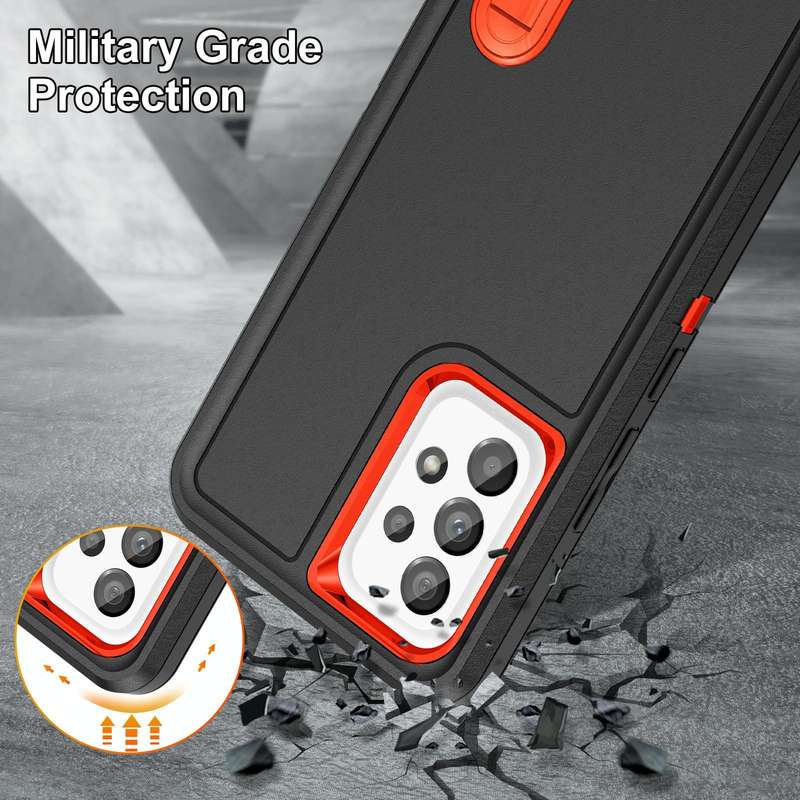 For Samsung Galaxy A53 3 in 1 Rugged Holder Phone Case(Black + Orange)