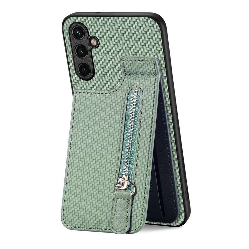 For Samsung Galaxy A14 5G Carbon Fiber Vertical Flip Zipper Wallet Phone Case(Green)