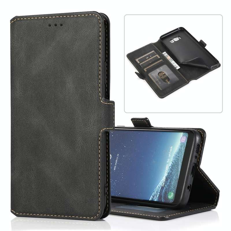 For Samsung Galaxy S8 Plus Retro Magnetic Closing Clasp Horizontal Flip Leather Case with Holder ...