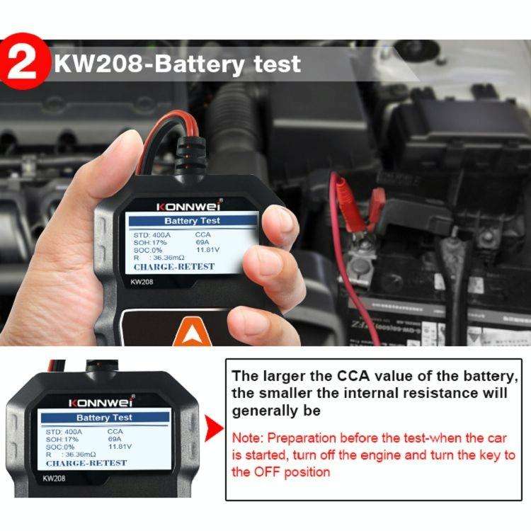 KONNWEI KW208 Car TFT Color Screen Battery Tester Support 8 Languages
