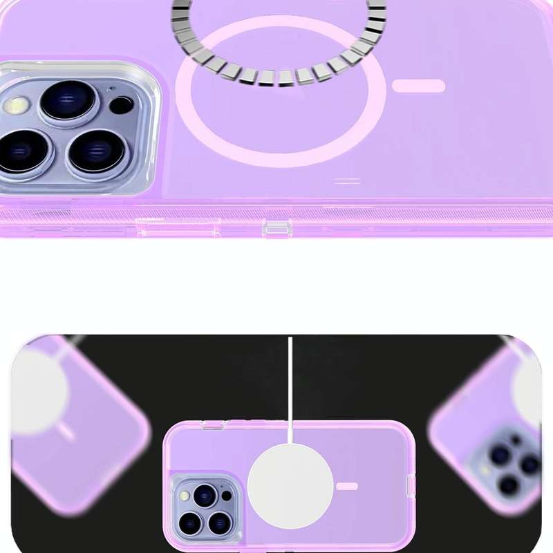 For iPhone 15 Shockproof MagSafe Magnetic Phone Case(Transparent Purple)