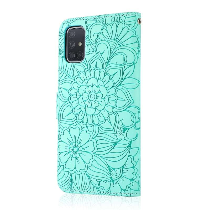 For Samsung Galaxy A71 Skin Feel Embossed Sunflower Horizontal Flip Leather Case with Holder & Ca...