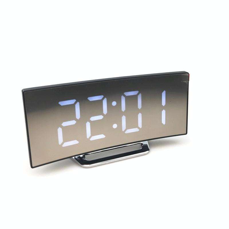 6507 Curved Big Screen Electronic Clock LED Mirror Mute Alarm Clock(White)