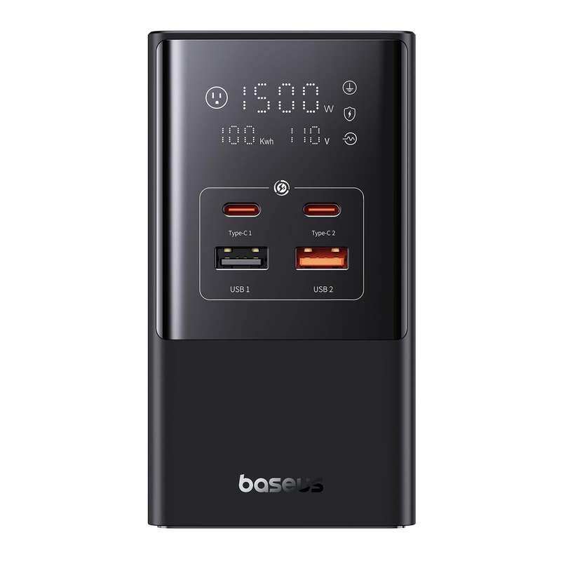 Baseus PowerCombo Tower Power Strip 3xAC+2xType-C+2xUSB 100W with 1.5 Power Cord, JP Plug(Black)