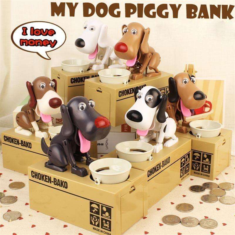 Creative Cartoon Edacious Puppy Automatic Money Eating Coin Saving Box, Gray Dog