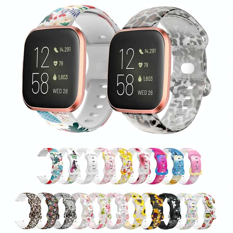 For Fitbit Versa Printing Butterfly Buckle Silicone Watch Band(Avocado)