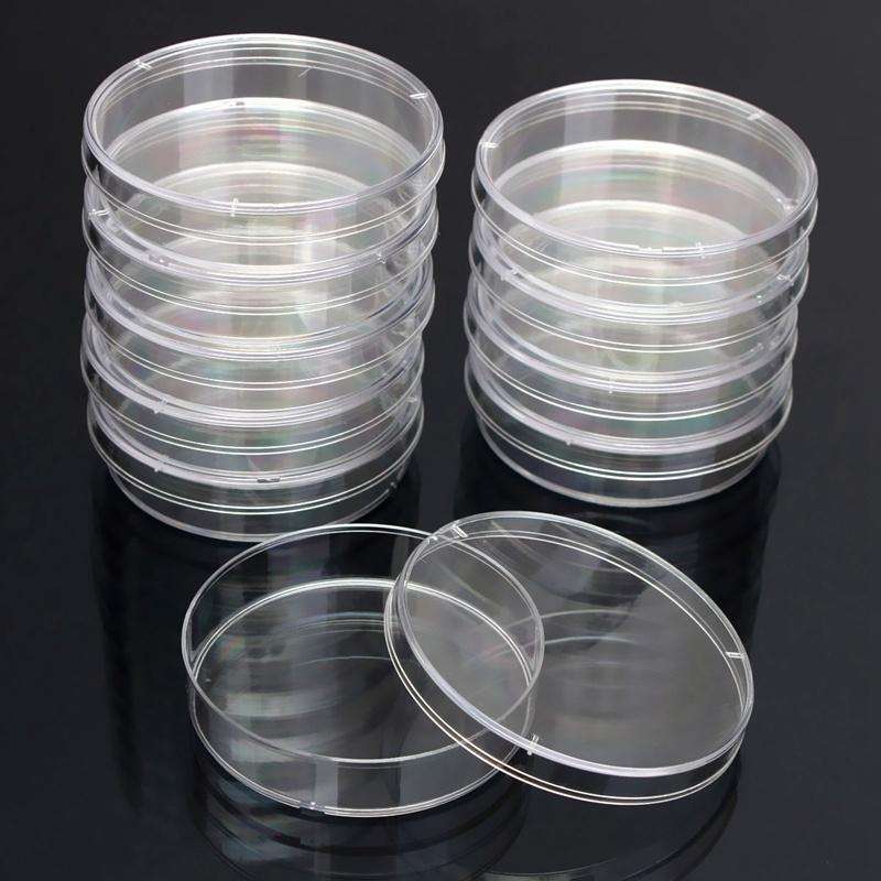 10 PCS Polystyrene Sterile Petri Dishes Bacteria Dish Laboratory Biological Scientific Lab Suppli...