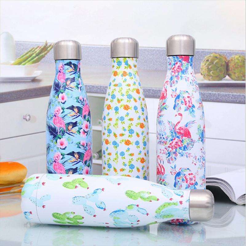 Animals Plants Pattern Thermal Cup Vacuum Flask Heat Water Bottle Portable Stainless Steel Sports...