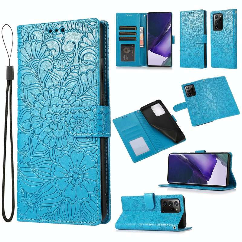 For Samsung Galaxy Note20 Ultra Skin Feel Embossed Sunflower Horizontal Flip Leather Case with Ho...