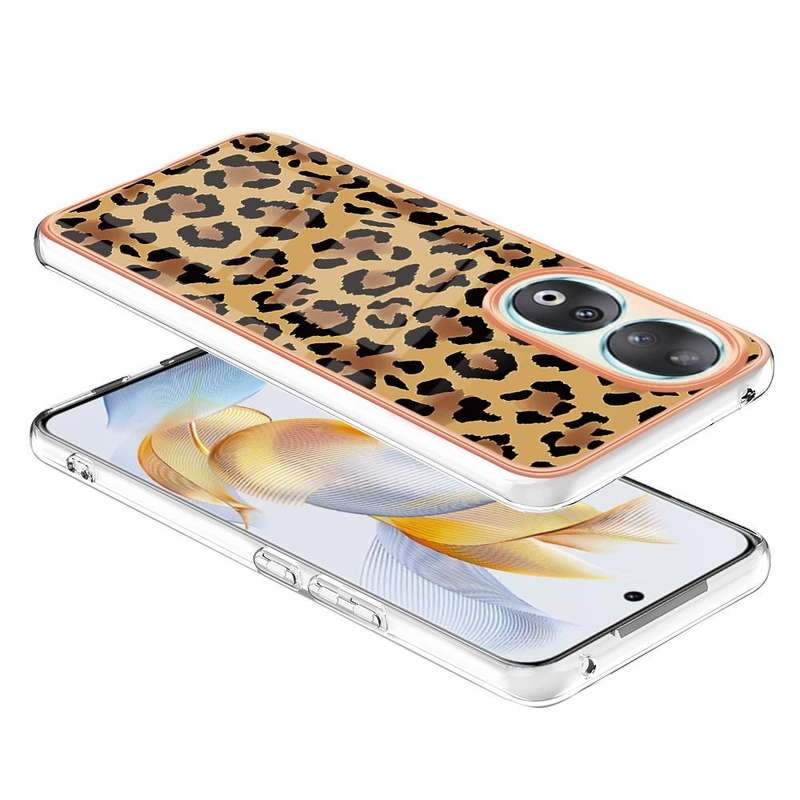 For Honor 90 5G Electroplating Marble Dual-side IMD Phone Case(Leopard Print)