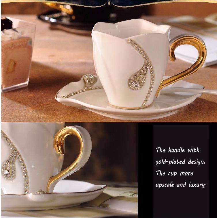 Diamonds Design Coffee Mug Creative Gift Lovers Tea Cups 3D Ceramic Mugs with Rhinestones(Black)