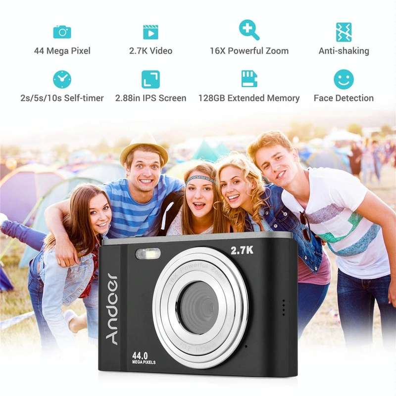 DC302 2.88 inch 44MP 16X Zoom 2.7K Full HD Digital Camera Children Card Camera, UK Plug (Black)