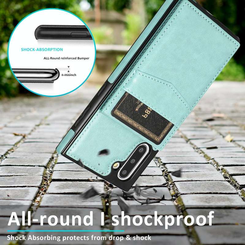 For Samsung Galaxy Note10 Solid Color PC + TPU Protective Case with Holder & Card Slots(Green)