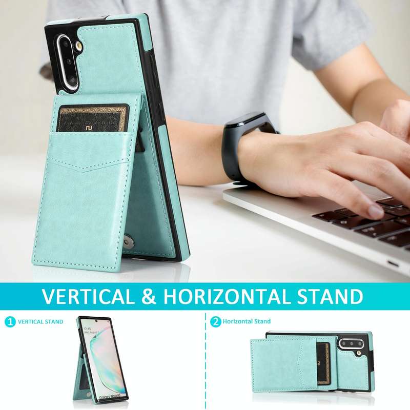 For Samsung Galaxy Note10 Solid Color PC + TPU Protective Case with Holder & Card Slots(Green)
