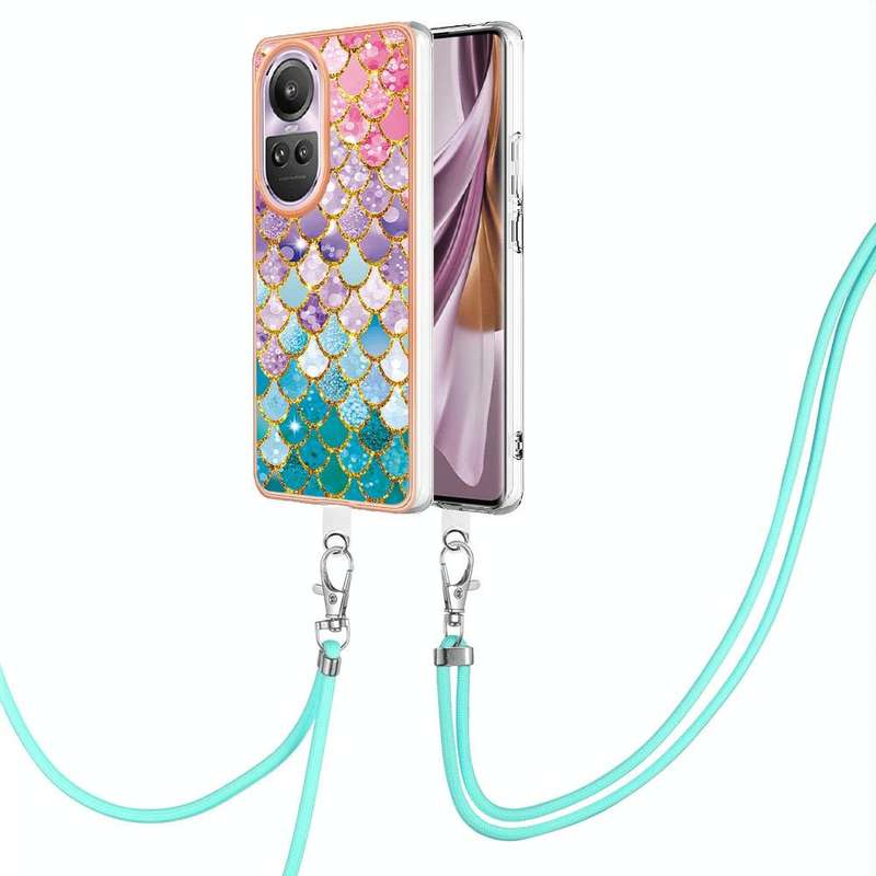 For OPPO Reno10 Pro 5G Global Electroplating IMD TPU Phone Case with Lanyard(Colorful Scales)
