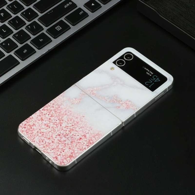 For Samsung Galaxy Z Flip 3 5G Foldable Colored Drawing PC Phone Case(Pink White Marble)
