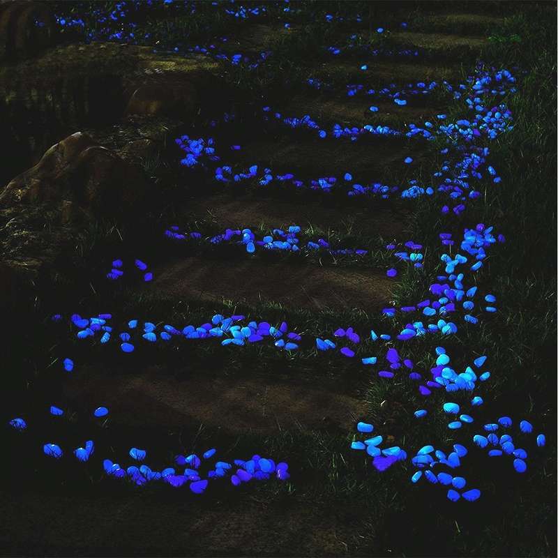 100 PCS Glow in The Dark Garden Pebbles for Walkways & Decoration and Plants Luminous Stones(Blue)