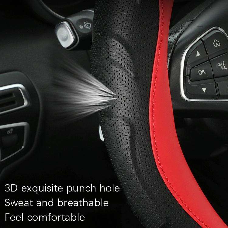 Leather Carbon Fiber Stitching Car Steering Wheel Set, Diameter: 38cm(Black Red Round)