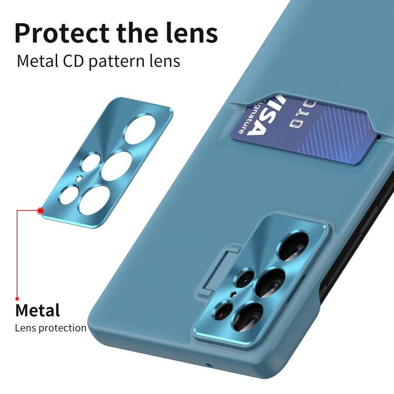 For Samsung Galaxy S23 Ultra 5G Pure Color Invisible Lens Holder Phone Case(Lake Blue)
