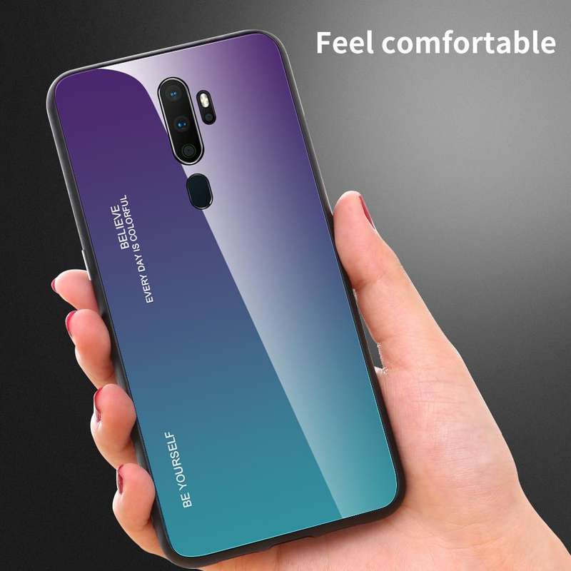 For OPPO A9 (2020) Gradient Color Glass Case(Red Blue)