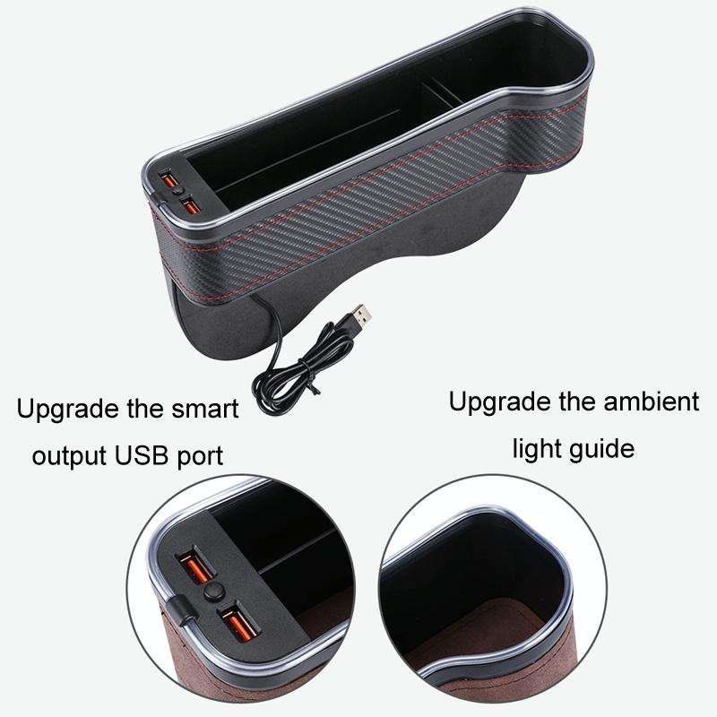 Car Central Control Seat Gap Storage Box with Dual USB Ambient Lights, Color: Suede Coffee Princi...