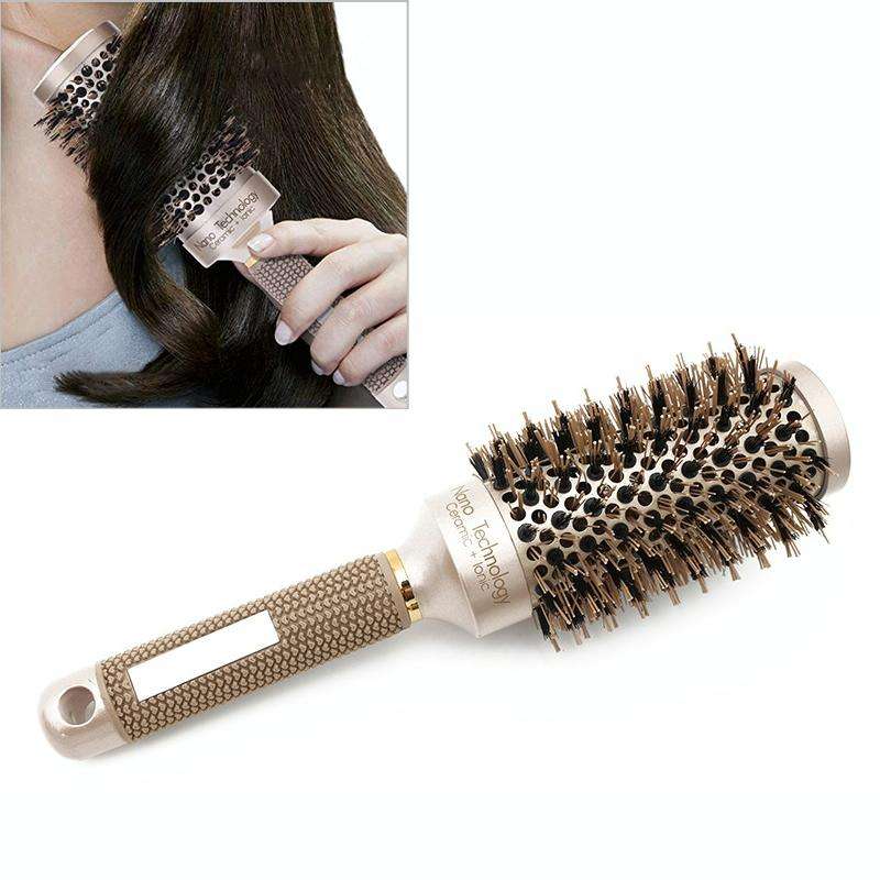 Ceramic Aluminium Hair Comb Round Brush with Nylon Bristle Professional Barber Styling Hair Brush...