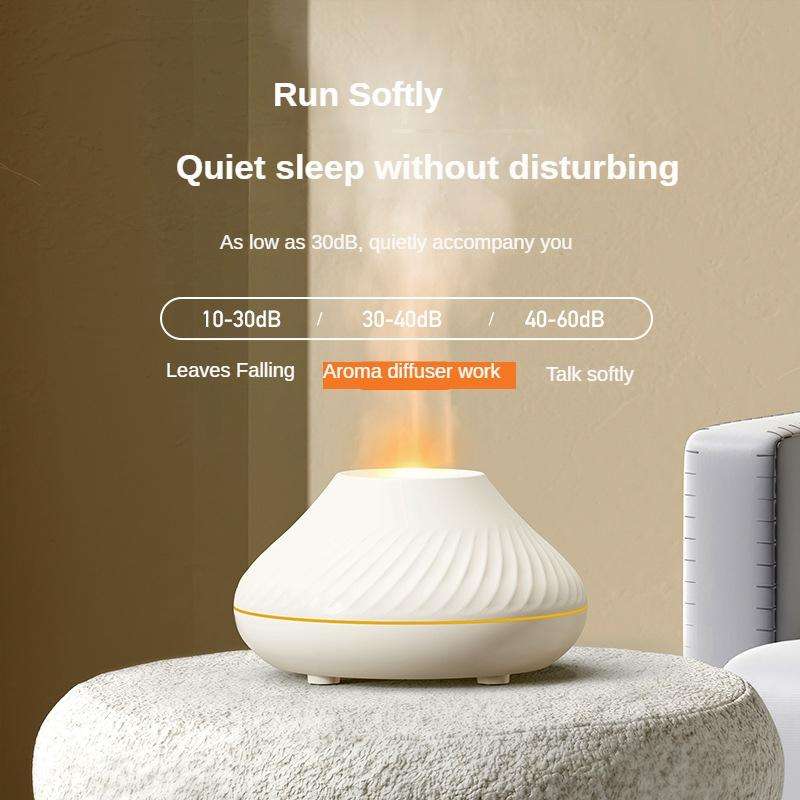DQ705 Volcanic Flame Aroma Diffuser Essential Oil Lamp Air Humidifier with Color Night Light(Beige)