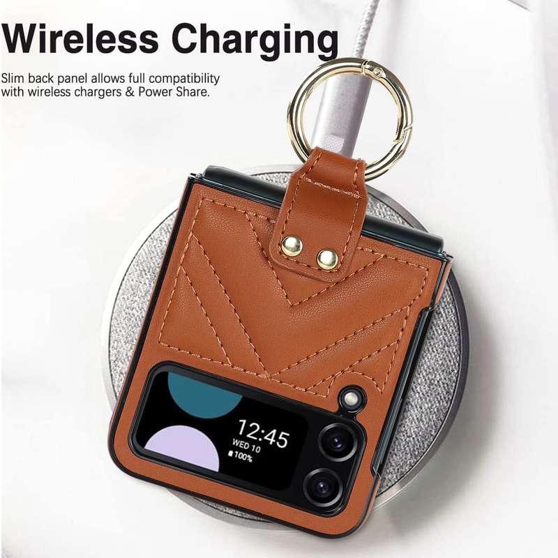 For Samsung Galaxy Z Flip4 V-shaped Folding Protective Phone Case with Folding Ring(Brown)