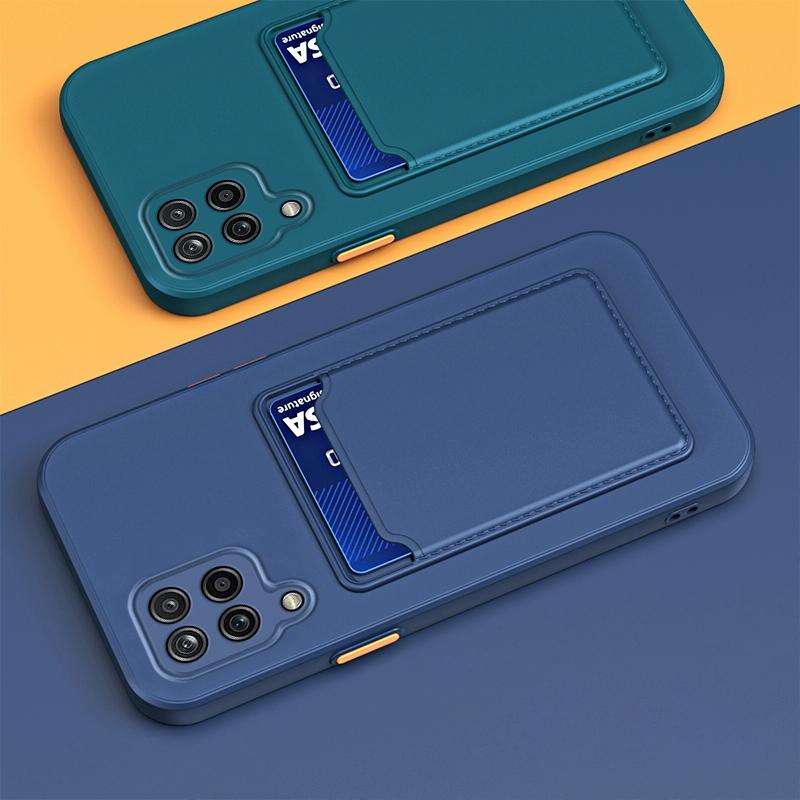 For Samsung Galaxy A22 5G Skin Feel Card TPU Contrast Color Button Phone Case(Dark Green)