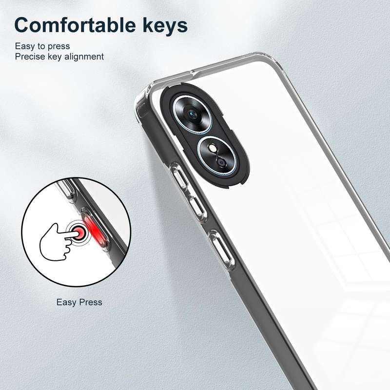 For OPPO A38 3 in 1 Clear TPU Color PC Frame Phone Case(Black)